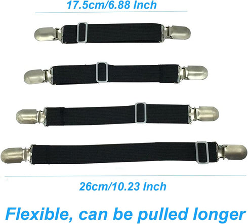 BetyBedy 4Pcs Adjustable Bed Sheet Fasteners Suspenders, Elastic Sheet Band Straps Clips, Cover Grippers Suspenders Holder for Mattress Pad Cover,...