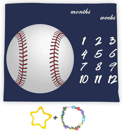 Baseball Theme Baby Monthly Milestone Blanket 48x40in Age Growth Tracker Baby Shower Nursery Blanket Newmom Gift with Bonus Marker LHFS827...