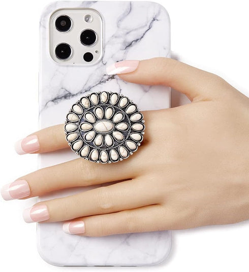 Turquoise Western Phone Grip White Concho Marble Stone Phone Holder...