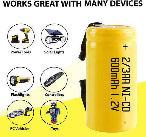 AA Ni-Cd 1.2V 2/3AA 600mAh Rechargeable Battery - 12pcs yellow...