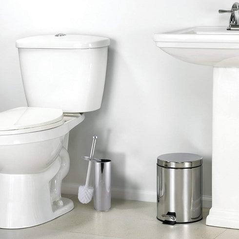 Home Basics Polished Stainless Steel Toilet Brush with Holder and Canister Stand...