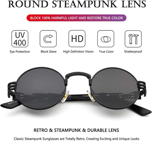 AIEYEZO Round Steampunk Sunglasses Circle Lennon Hippie Glasses Metal Frame 100% UV Blocking Lens...