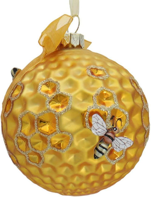 Kurt Adler Set/2 Bumble Honeycomb Bee Hive Christmas Tree Ball Ornament Décor,Glass...