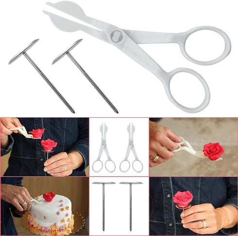4 Pack Cake Flower Decorating Set Flower Nail and Flower Lifters Stainless Steel Flower Nails Kitchen Baking Cake Cream Icing Decoration Tools for...