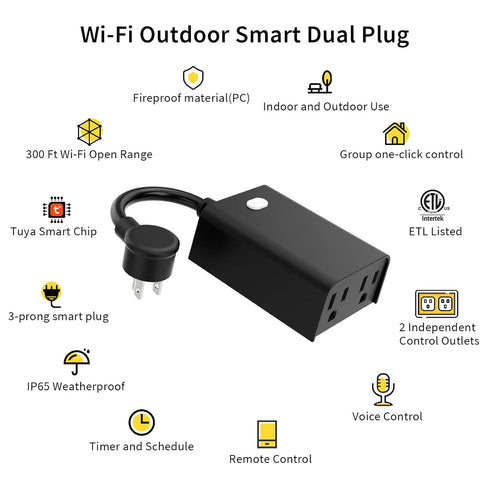 Minoston Outdoor Smart Plug Wi-Fi Plugs Outlet with 2 Individual Control Sockets, Weather-Resistance, Work with Alexa, Google Assistant, 125V, 2.4...