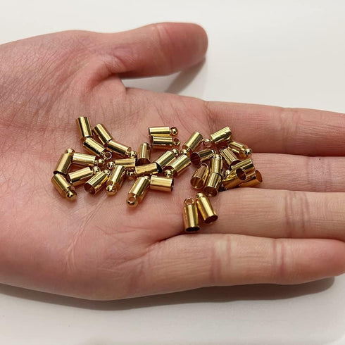 50pcs Glue-in Style Necklace Cord Crimp End Caps Tassel caps Beads crimps end (4mm Wide, 9mm Long, KC Gold Plated)...