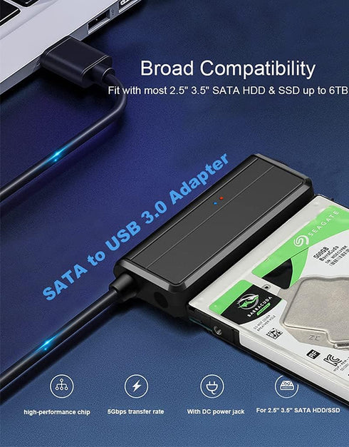 SATA to USB 3.0 Adapter, USB to SATA III Cable External Hard Drive Converter for 2.5 3.5 inch HDD/SSD Data Transfer Support UASP includes 12V/2A P...