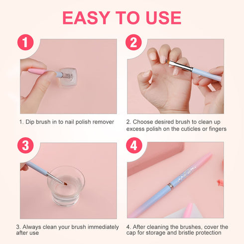 SAVITA 2pcs Nail Art Clean Up Brushes, Painting Brushes for Nails with Round & Angled Head Pen Painting Tools for Nail Art Design & Polish Mistake...