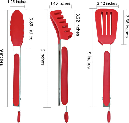 HST 3 Pack Kitchen Tongs, Non Stick Stainless Steel 9 Inch Tongs With Silicone Tip for Cooking BBQ Baking(Red)...