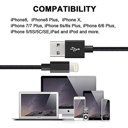 USB A to Lightning Compatible Cable Charging and Sync Cable- Apple Mfi Certified 9.8Feet/ 3Meter - Black (11124)...