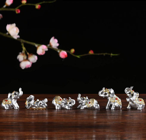 BRABUD Silver Resin Small Elephants Statues Home Decoration Collection Gift Set of 6 BS122 (Silver)...