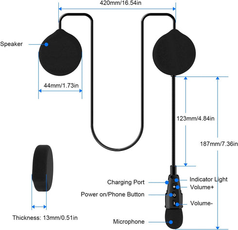 EJEAS E1+ Motorcycle Helmet Bluetooth Headset, Bluetooth 5.1 Helmet Speaker with Auto Answering Call and Noise Reduction Function, Motorcycle Helm...