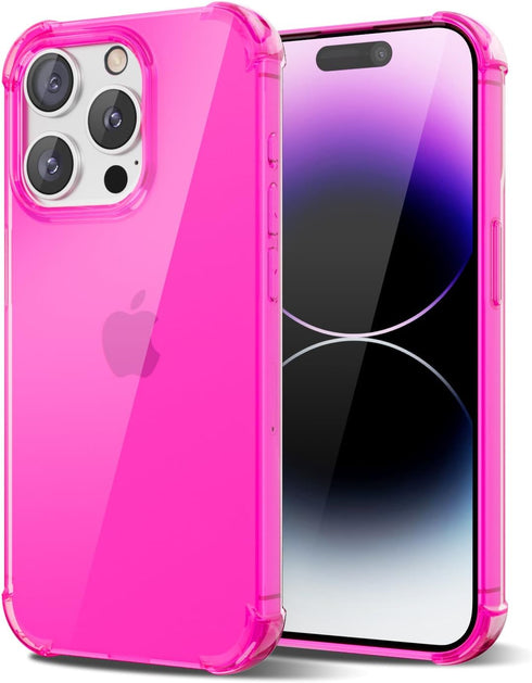 for iPhone 14 Pro Max Case Clear, Neon Bright Vibrant Color, Transparent Jelly Protective Silicone Phone Case Design for Women Girly Cute, Thin Sl...