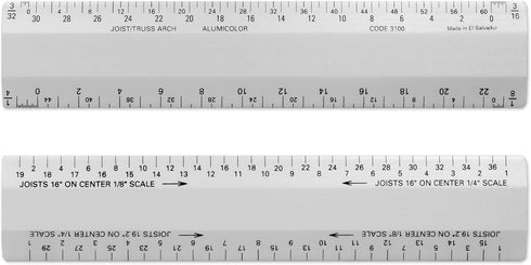 Alumicolor Architect 6 inch Bevel Ruler w/Joist/Truss Scale for Drawing, Drafting & Engineering, Calibrations Divided by (3/32, 3/16), (1/8, 1/4),...