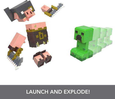 Mattel Minecraft Legends Action Figure 2-Pack, Creeper vs Piglin Bruiser Set, Attack & React Collectible Toys, 3.25-inch...