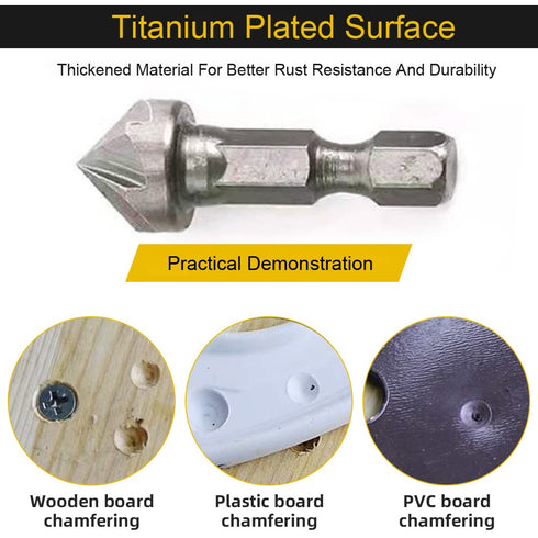 3 Pack Countersink Drill Bit Chamfer Bits 6 Flute for 6.35mm 1/4'' Hex Shank Burr Removal Holes Shaping Trimming Opener Tool Polish Knife Cutter W...