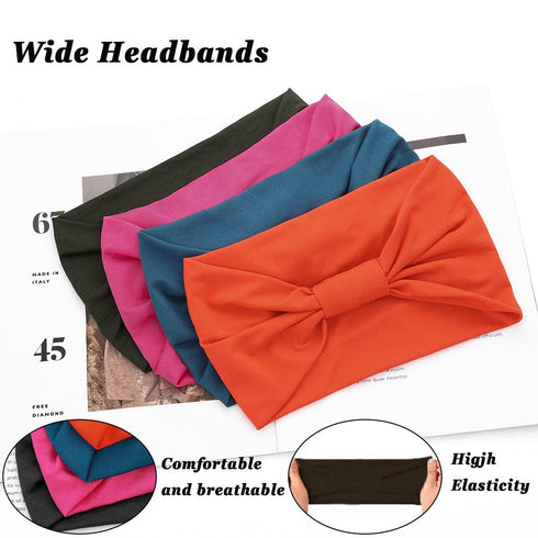 Woeoe African Headbands Knotted Hairbands Black Yoga Sport Head Wraps Wide Elastic Head Scarf for Women and Girls (Pack of 4)...