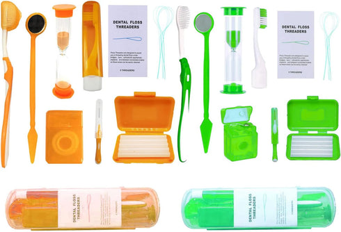2 x Portable Orthodontic Oral Care Kit, Travel Kit for Patients, Interdental Brushing Wax Floss Toothbrush Cleaning...