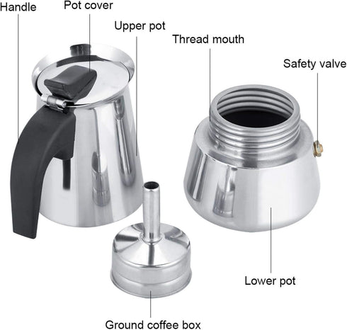 Stainless Steel Coffee Maker, Moka Pot Espresso Coffee Maker Stovetop Espresso Maker Portable Electric Heating Espresso Coffee Maker for Home Offi...