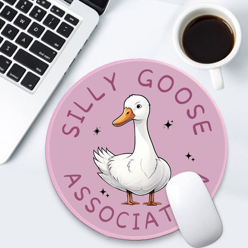 Pink Cute Mouse Pad Round, Small Mousepad Silly Goose Association, Funny Round Mouse Pad for Desk, Computer Mouse Pads for Wireless Mouse, Desk Ac...