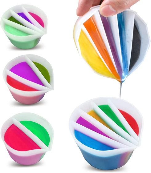 4 Pcs Split Cups for Paint Pouring with 2-5 Channels Resin molds Silicone Resin Mixing Cups Pour Painting Supplies Acrylic Paint Pouring DIY Makin...