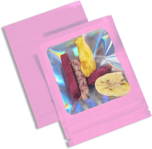 100 Pack Mylar Bags - 4 x 6 Inch Resealable Smell Proof Bags Foil Pouch Flat Bag with Front Window Pink...
