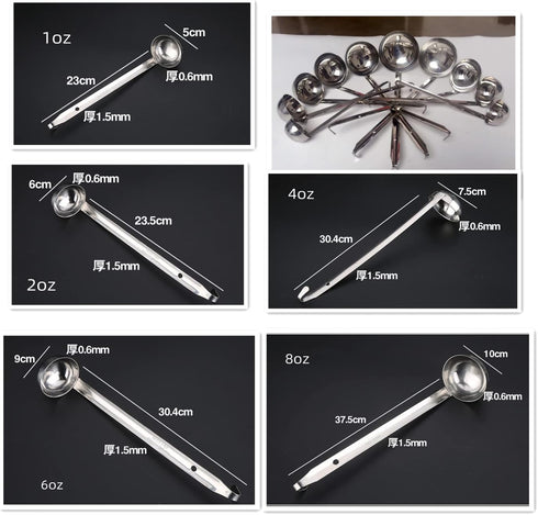 Stainless Steel Hooked Handle Ladle Set - 5 Pcs with Pouring Rim, Long Handle for Kitchen Cooking Soup Sauce (1oz, 2oz, 4oz, 6oz, 8oz)...