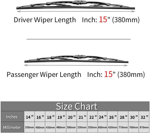 Replacement for Jeep Wrangler Windshield Wiper Blades - 15"+15" Front Window Wiper - fit 2007-2017 Vehicles - OTUAYAUTO Factory Aftermarket...