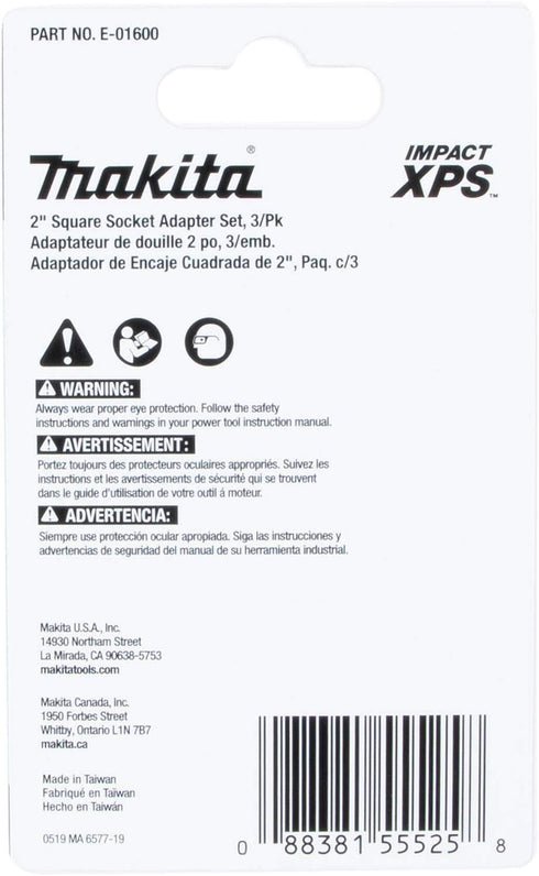 Makita E-01600 Impact XPS™ 3 Pc. Square 2" Socket Adapter Set...
