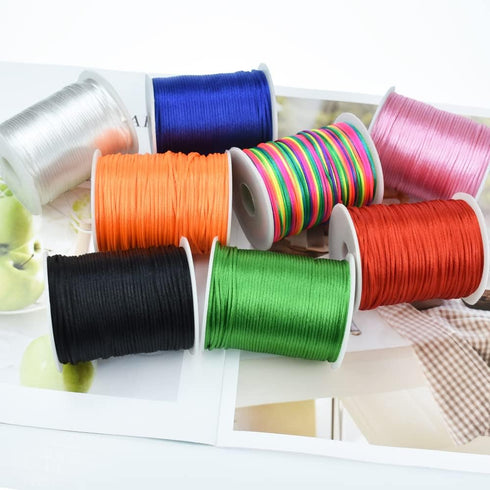 TONIFUL 2mm x 110 Yards Light Pink Nylon Cord Satin String for Bracelet Jewelry Making Rattail Macrame Trim Cord Necklace Bulk Beading Thread Kumi...