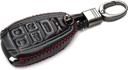 Vitodeco Genuine Leather Smart Key Fob Case Protector Compatible for Alfa Romeo Giulia, Stelvio, Tonale 2017 - 2025 (5-Button, Black/Red)...