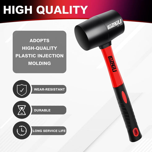 8oz Rubber Mallet Hammer, Fiberglass Handle, Rubber Mallet for Flooring, Tent Stakes, Woodworking, Camping, Soft Blow Tasks without Damage...