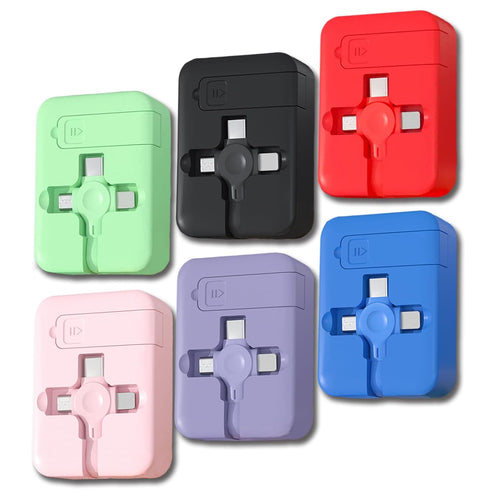 6 Pcs Three in One Charging Cable Roll, Data Transfer, 3 in 1 Charging Cable Retractable, Phone Holder, Compatible USB C(Type-C)/Micro USB/IP, Com...
