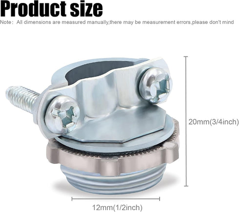 12pcs 1/2Inch Clamp Type Cable Connectors for Metallic Conduit Protect Cables Silver-Zinc...