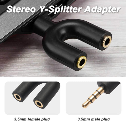 Headphone Audio Y-Splitter Adapter, 3.5mm Male Stereo Jack to 2 Port 3.5mm Female Adapter, Adapter Compatible with Headset, Earphone, for iPhone, ...