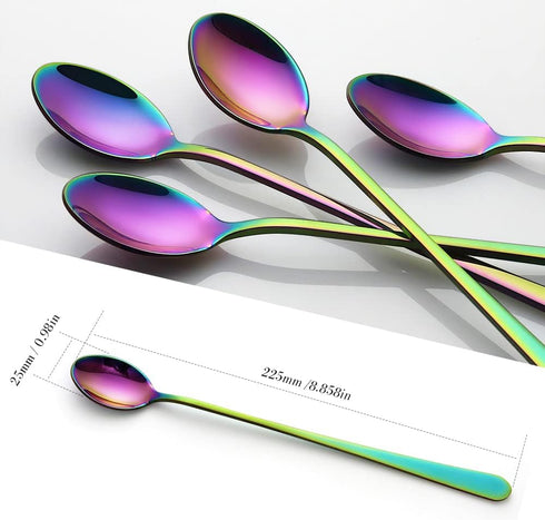 IQCWOOD Long Handle Iced Tea Spoons, Coffee Stirrers, 9-Inch Coffee Spoons, Rainbow Stainless Steel Ice Tea Spoons Stirrers Spoons Ice Cream Spoon...