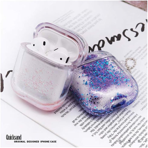 UnnFiko Bling Quicksand Case Compatible with AirPods 3, Cute Sparkle Liquid Protective Case, Funny Creative Hard Clear Airpods Cover with Keychain...