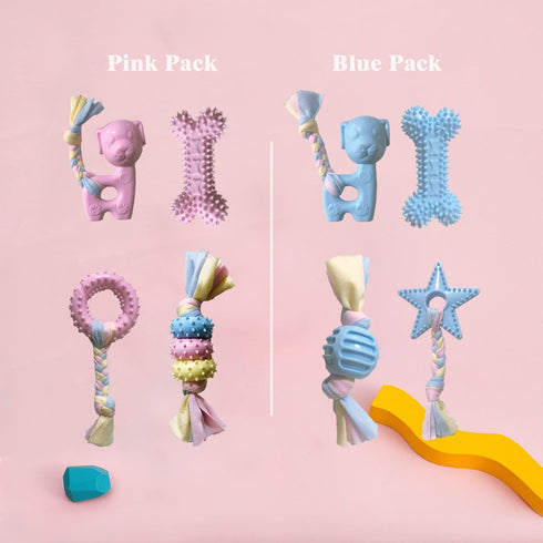 Puppy Toys for Teething, Dog Chew Toys for Small & Medium Breeds, Soothe Teething Pain, Lessens Anxiety, Durable, All-Natural Rubber and Cotton, 4...