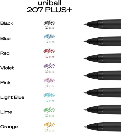 uniball 207 Plus+ Retractable Gel Pens 12 Pack in Blue with 0.7mm Medium Point Pen Tips - Uni-Super Ink+ is Smooth, Vibrant, and Protects Against ...