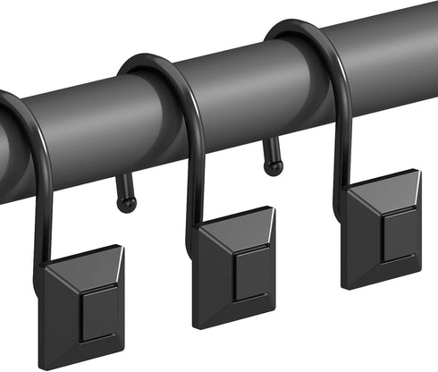GILLAS Shower Curtain Decorative Hooks, Set of 12 Shower Curtain Rod Rings for Bathroom Rust Resistant Square, Black...