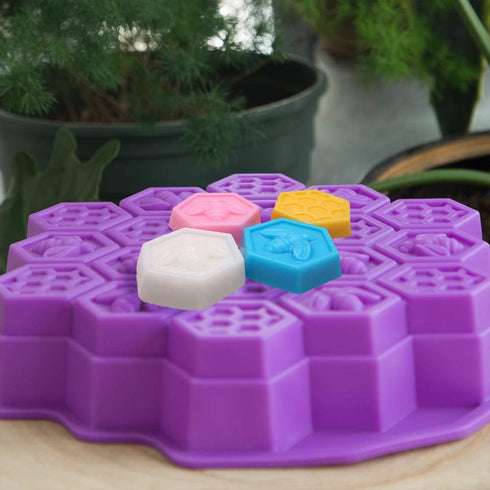 2 Pcs 19 Cavities Honeycomb Silicone Cake Molds FineGood Muffin Cookie Baking Pan Candy Soap Making Divided Moulds-Pink & Purple...