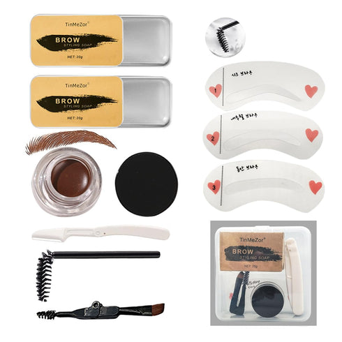 Transparent Eyebrow Shaping Gel Set, Pomade Eyebrow Scalpel Stencil Sticker Kit Eyebrow Styling Soap for Natural Brows Skin, Long Lasting 3D Feath...