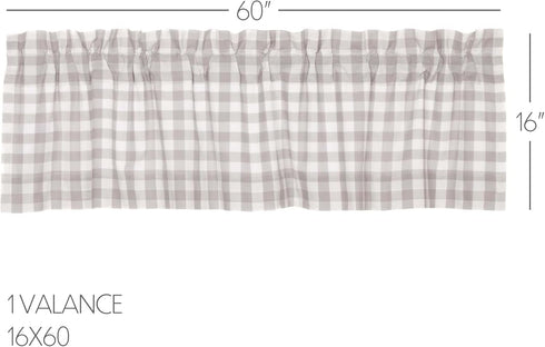 VHC Brands Annie Buffalo Check Farmhouse Kitchen Window Curtains- Lined Valance, 16x60, White &Grey...