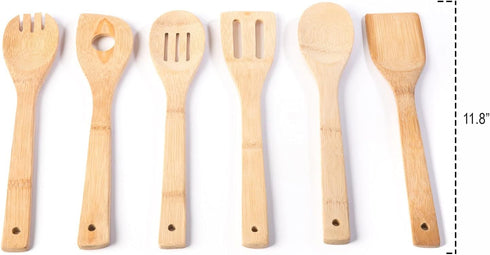Huji Bamboo Wooden Spoons For Cooking Set Wooden Spatula Spoon Nonstick Kitchen Utensils...