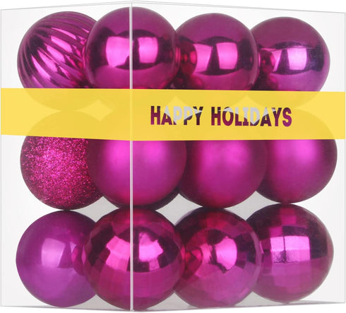 Fuchsia 2.5" Christmas Balls Christmas Tree Decoration Ornaments Shatterproof Hanging Balls for Birthday Halloween Holiday Wedding Decorations Set...