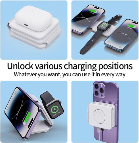 3-in-1 Wireless Charger for iPhone iWatch AirPods, Foldable Magnetic 18W Fast Charging Station for Multiple Apple Devices, Charging Stand for Trav...