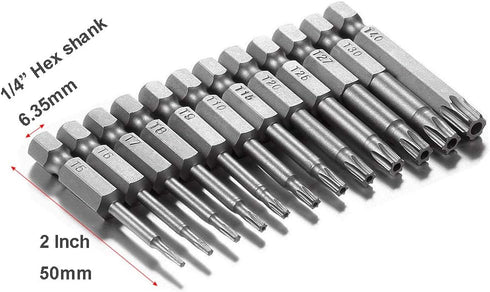 12pcs T5-T40 Torx Head Screwdriver Bit Set 1/4 Inch Hex Shank Security Tamper Proof Magnetic Torx Bit Screw Driver Kit Tool, 50mm...