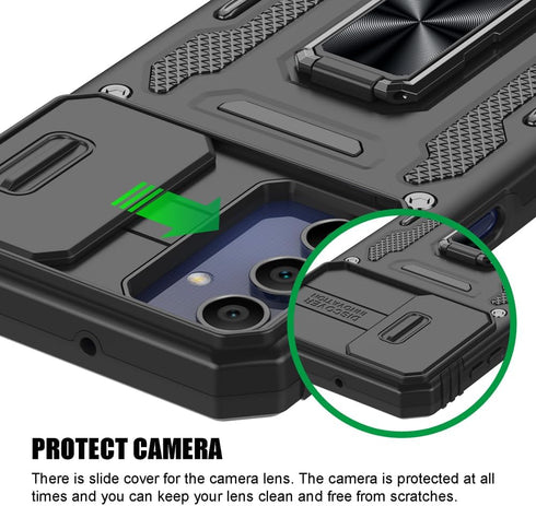 for Samsung Galaxy A25 5G Case, Shockproof Phone Case & Sliding Camera Cover & Ring Holder Kickstand with Screen Protector for Samsung Galaxy A25 ...