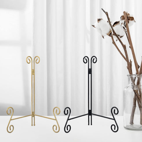 Plate Stand, Black and Gold 2-Pack 6 Inch Iron Easel Stand for Display, Plate Holder for Decorative Plates, Plaque, Photo Frame, Artwork and Colle...