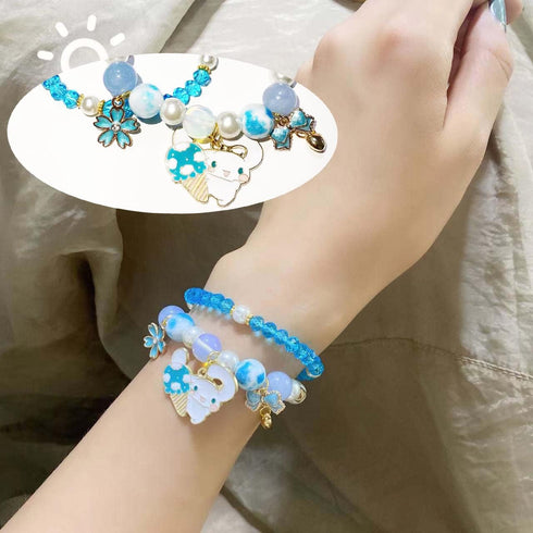 Kawaii Bracelets Crystal Beads Bracelet Set Cute Cartoon Elastic Beaded Pearl Bracelets Jewelry for Women Bff Friendship Gift...
